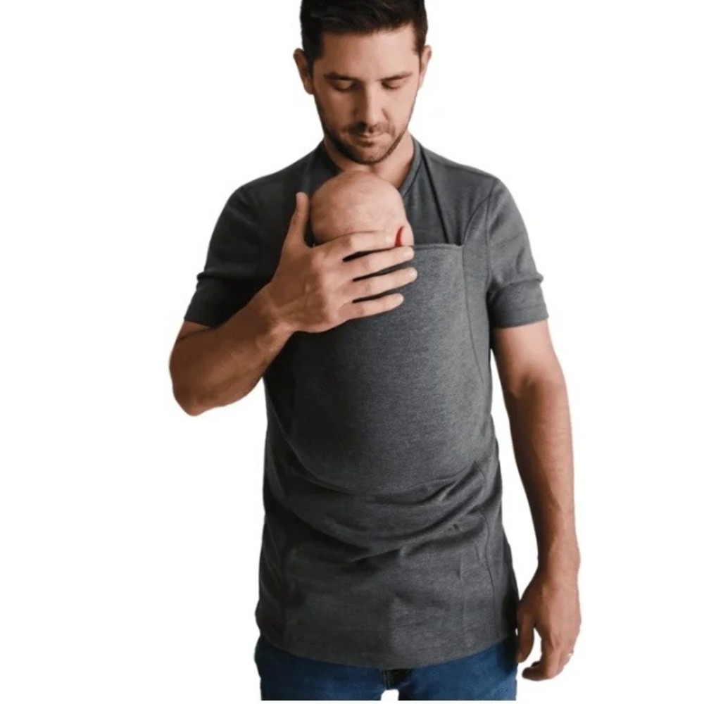 Lalabu Baby Wearing Dad Shirt Gray Short Sleeve V Neck Tee Mens‎ Large